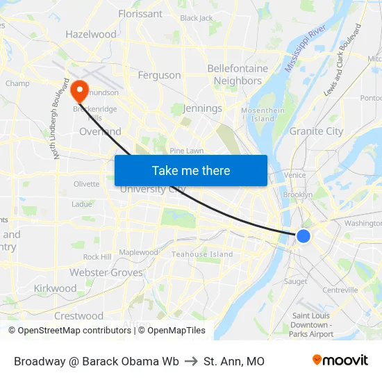 Broadway @ Barack Obama Wb to St. Ann, MO map