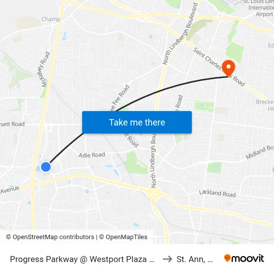 Progress Parkway @ Westport Plaza Nb to St. Ann, MO map