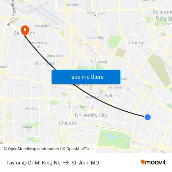Taylor @ Dr Ml King Nb to St. Ann, MO map