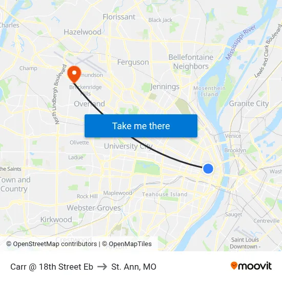 Carr @ 18th Street Eb to St. Ann, MO map