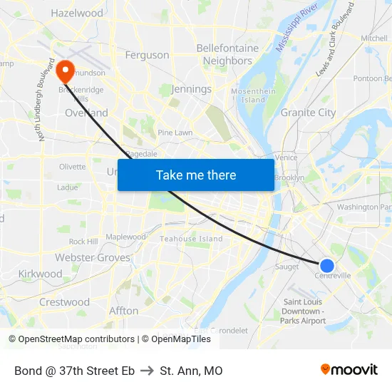 Bond @ 37th Street Eb to St. Ann, MO map