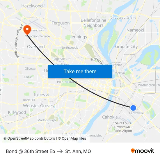 Bond @ 36th Street Eb to St. Ann, MO map