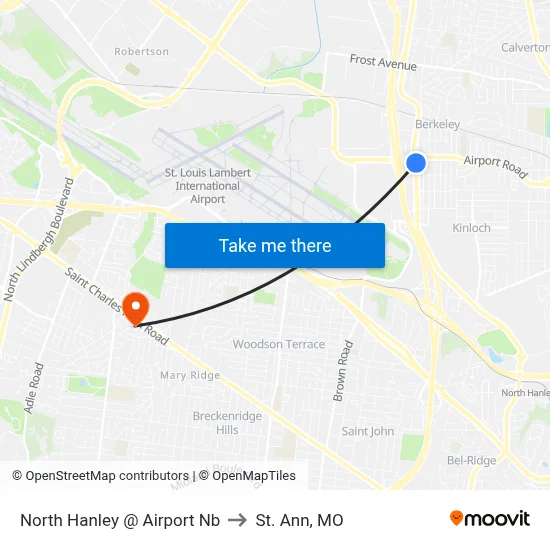 North Hanley @ Airport Nb to St. Ann, MO map