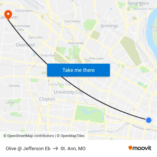 Olive @ Jefferson Eb to St. Ann, MO map