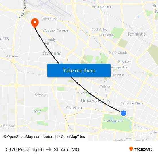 5370 Pershing Eb to St. Ann, MO map