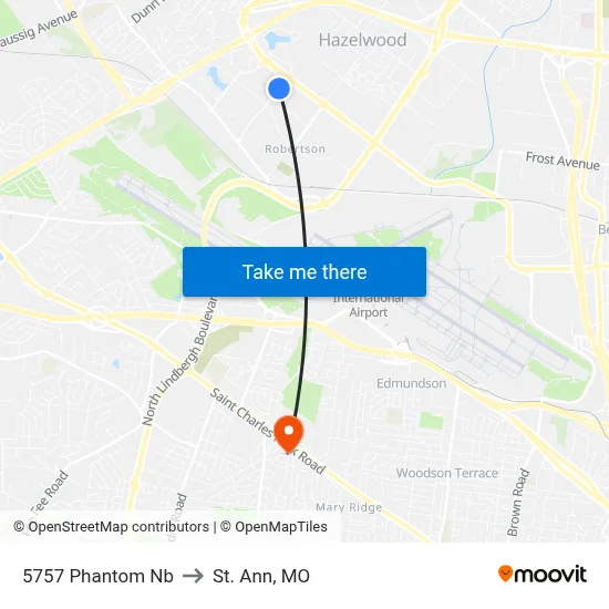 5757 Phantom Nb to St. Ann, MO map