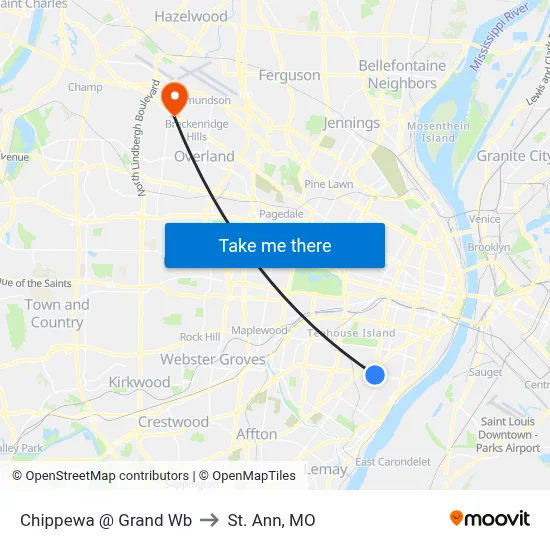Chippewa @ Grand Wb to St. Ann, MO map