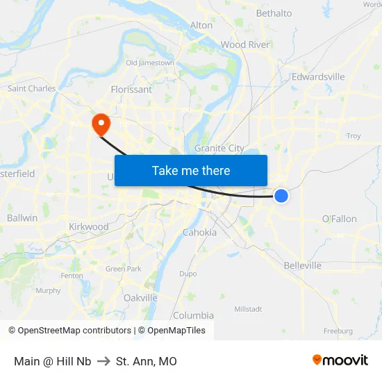 Main @ Hill Nb to St. Ann, MO map
