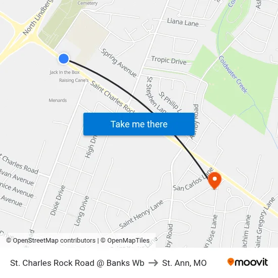 St. Charles Rock Road @ Banks Wb to St. Ann, MO map