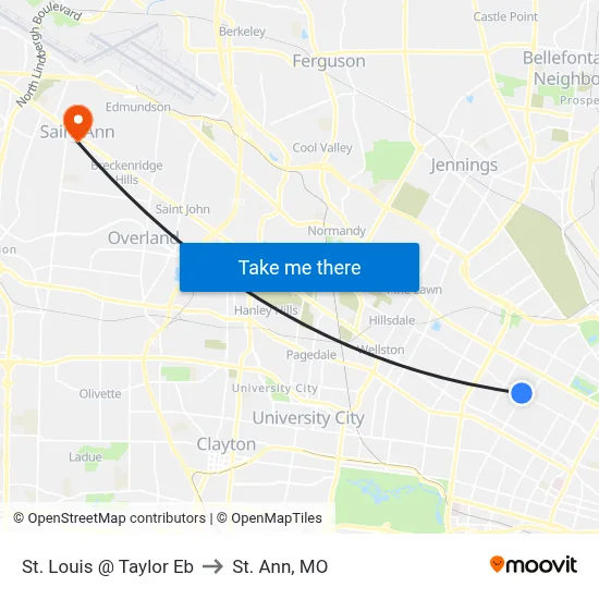 St. Louis @ Taylor Eb to St. Ann, MO map