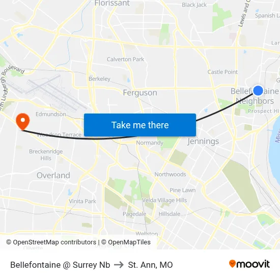 Bellefontaine @ Surrey Nb to St. Ann, MO map