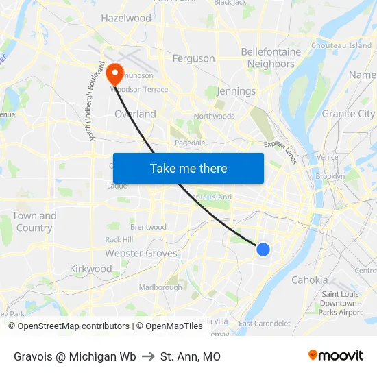 Gravois @ Michigan Wb to St. Ann, MO map