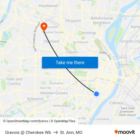 Gravois @ Cherokee Wb to St. Ann, MO map