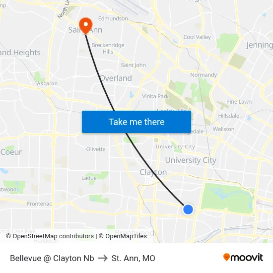 Bellevue @ Clayton Nb to St. Ann, MO map