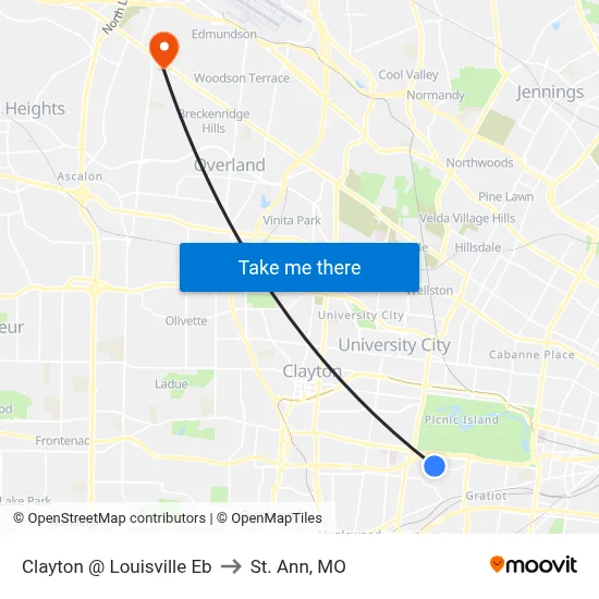 Clayton @ Louisville Eb to St. Ann, MO map
