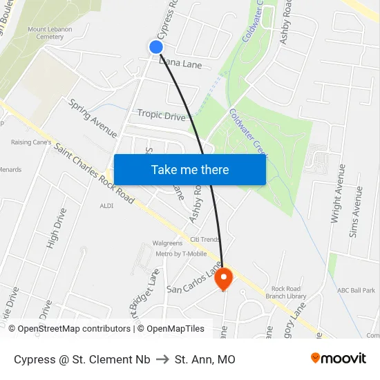 Cypress @ St. Clement Nb to St. Ann, MO map