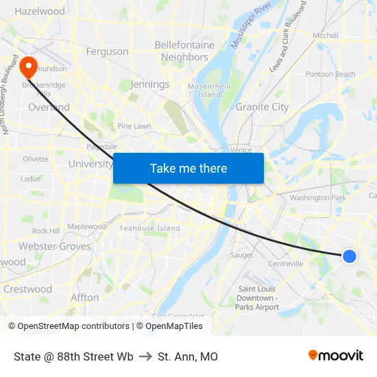 State @ 88th Street Wb to St. Ann, MO map