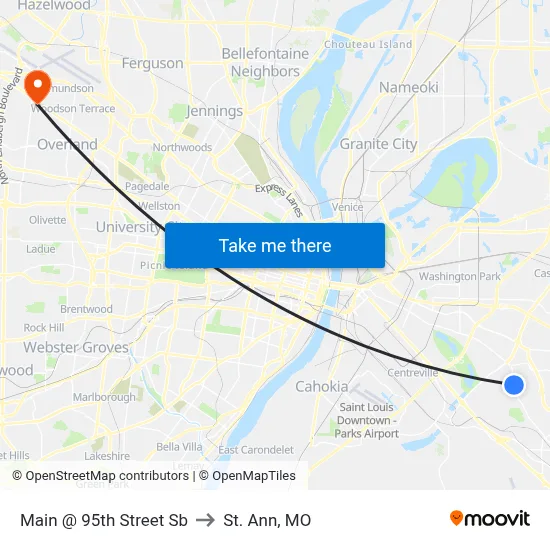 Main @ 95th Street Sb to St. Ann, MO map