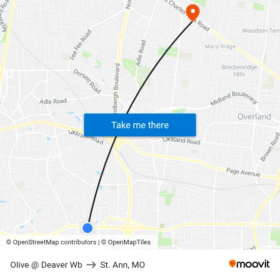 Olive @ Deaver Wb to St. Ann, MO map