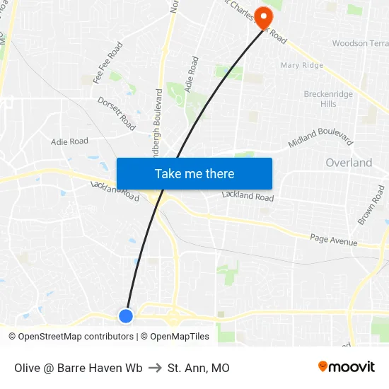 Olive @ Barre Haven Wb to St. Ann, MO map