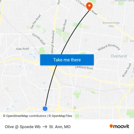 Olive @ Spoede Wb to St. Ann, MO map