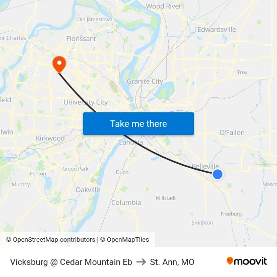 Vicksburg @ Cedar Mountain Eb to St. Ann, MO map