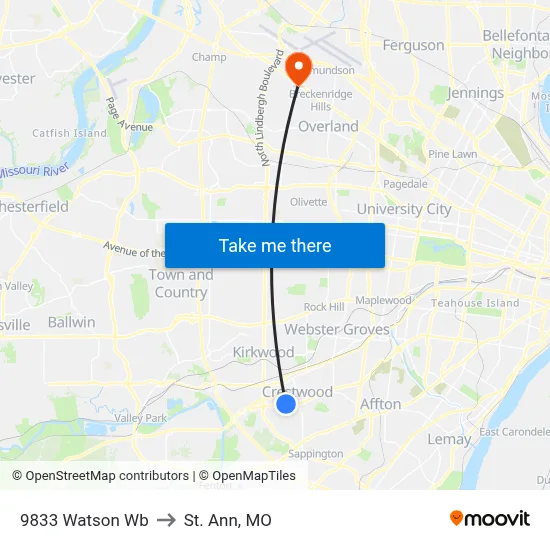 9833 Watson Wb to St. Ann, MO map