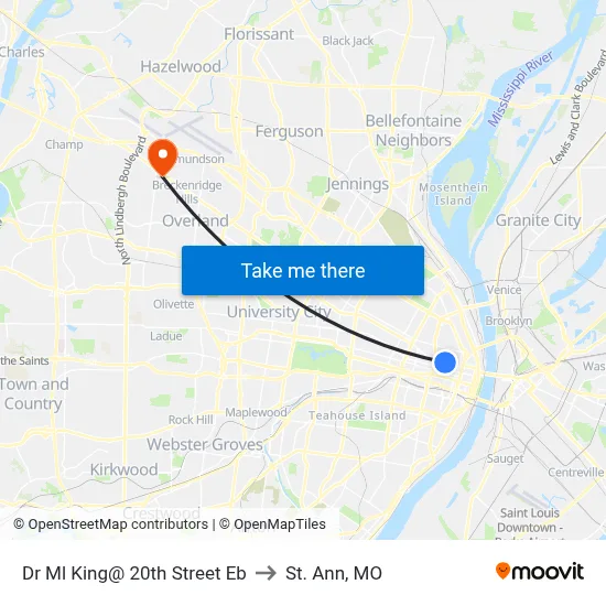 Dr Ml King@ 20th Street Eb to St. Ann, MO map