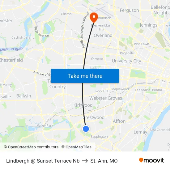 Lindbergh @ Sunset Terrace Nb to St. Ann, MO map
