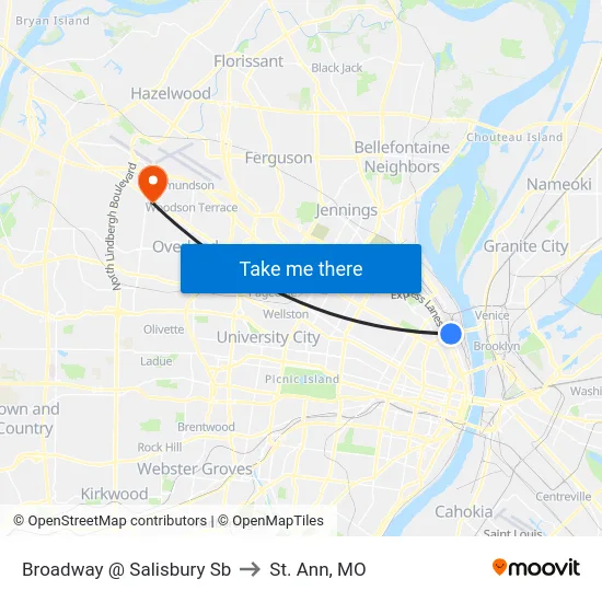 Broadway @ Salisbury Sb to St. Ann, MO map