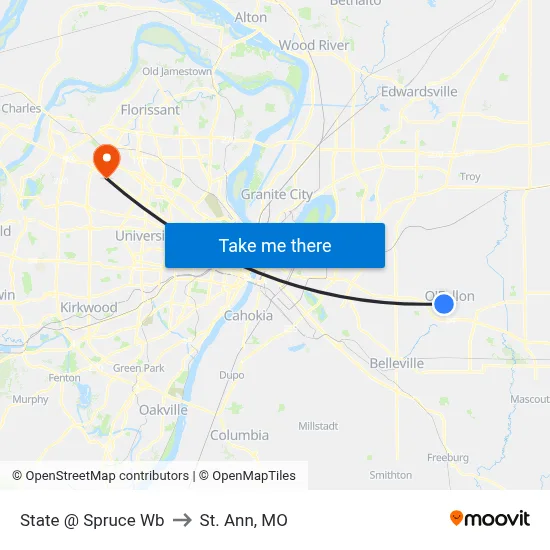 State @ Spruce Wb to St. Ann, MO map