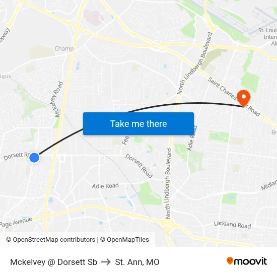 Mckelvey @ Dorsett Sb to St. Ann, MO map
