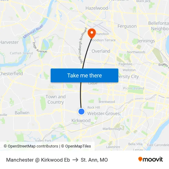 Manchester @ Kirkwood Eb to St. Ann, MO map
