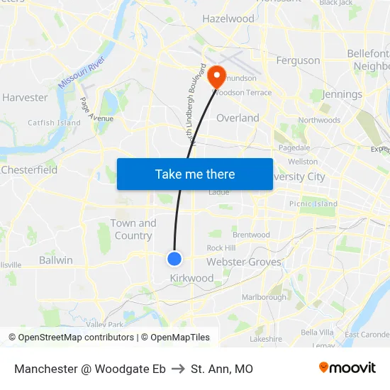 Manchester @ Woodgate Eb to St. Ann, MO map