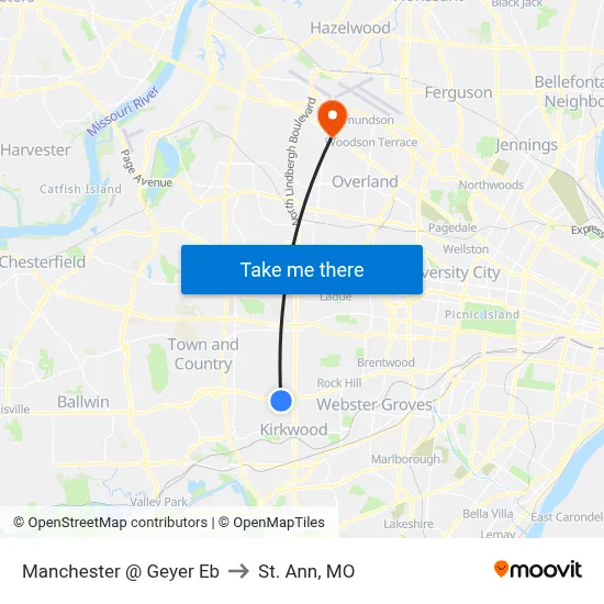 Manchester @ Geyer Eb to St. Ann, MO map