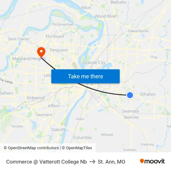 Commerce @ Vatterott College Nb to St. Ann, MO map