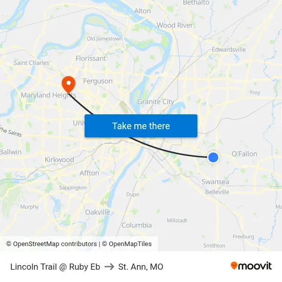 Lincoln Trail @ Ruby Eb to St. Ann, MO map
