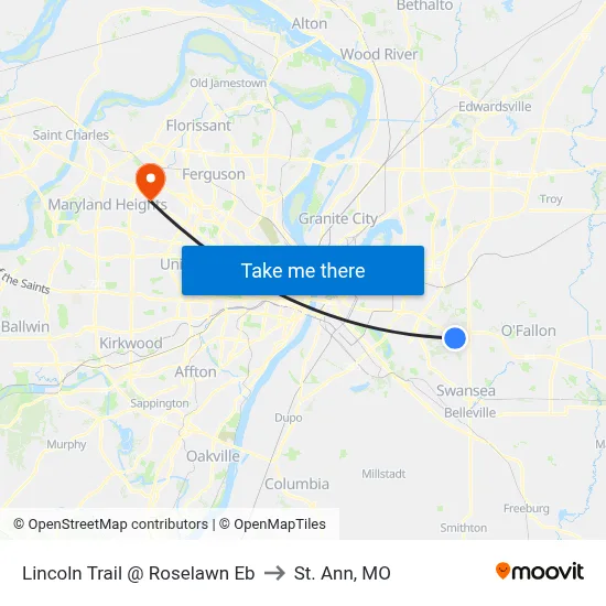 Lincoln Trail @ Roselawn Eb to St. Ann, MO map