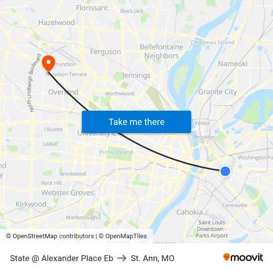 State @ Alexander Place Eb to St. Ann, MO map