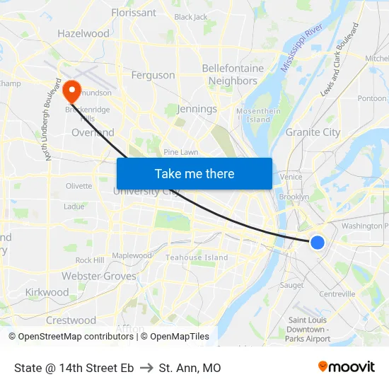State @ 14th Street Eb to St. Ann, MO map