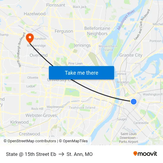 State @ 15th Street Eb to St. Ann, MO map
