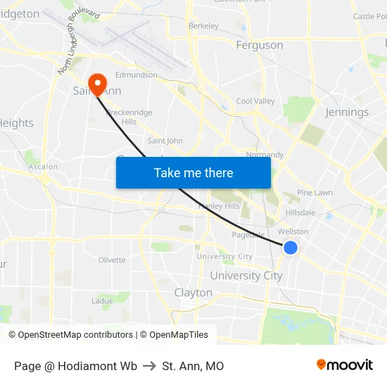Page @ Hodiamont Wb to St. Ann, MO map