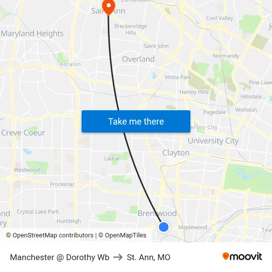 Manchester @ Dorothy Wb to St. Ann, MO map