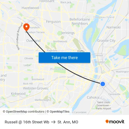 Russell @ 16th Street Wb to St. Ann, MO map