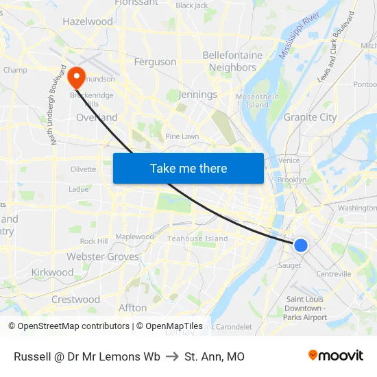 Russell @ Dr Mr Lemons Wb to St. Ann, MO map