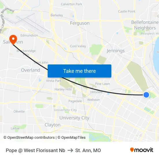 Pope @ West Florissant Nb to St. Ann, MO map