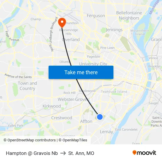 Hampton @ Gravois Nb to St. Ann, MO map