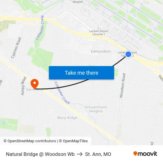 Natural Bridge @ Woodson Wb to St. Ann, MO map