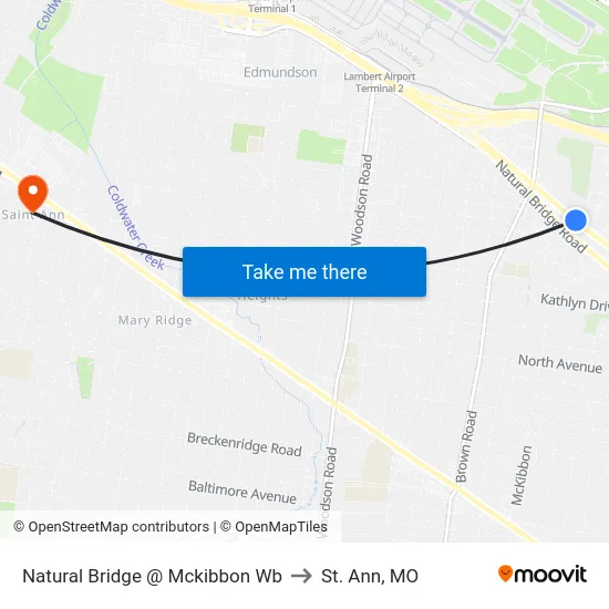 Natural Bridge @ Mckibbon Wb to St. Ann, MO map