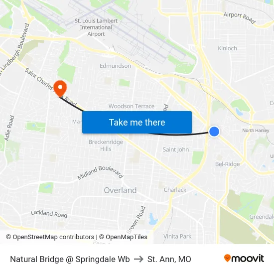 Natural Bridge @ Springdale Wb to St. Ann, MO map